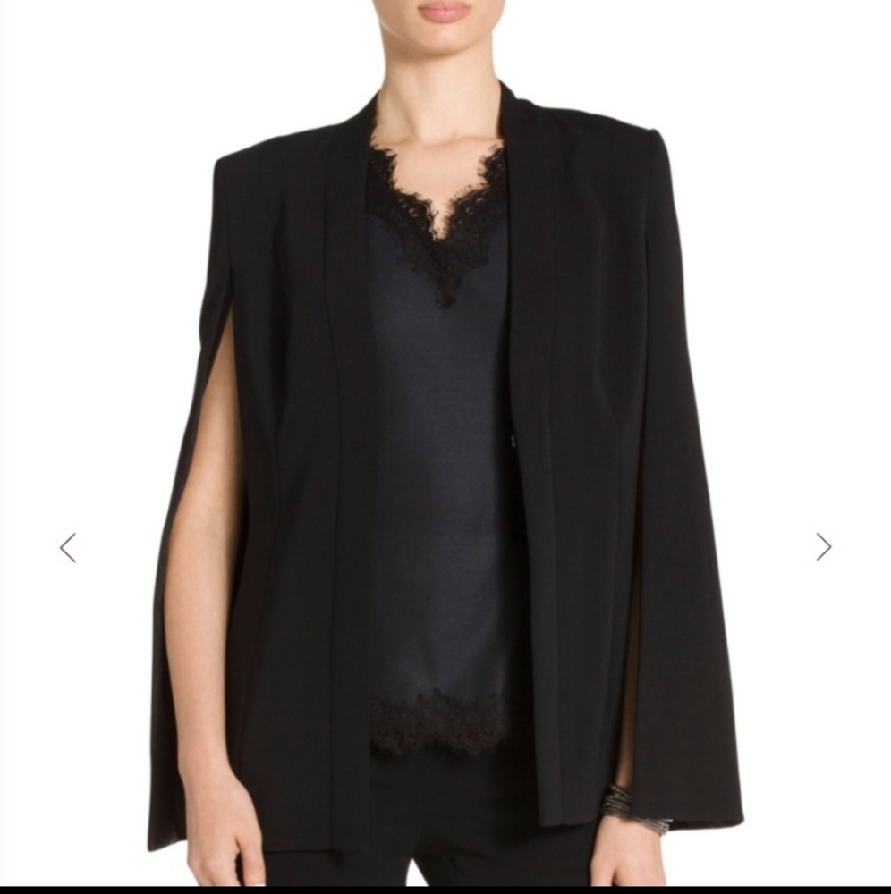 ST JOHN Size 14 Black Overlay Cape Jacket Blazer Msrp $1295